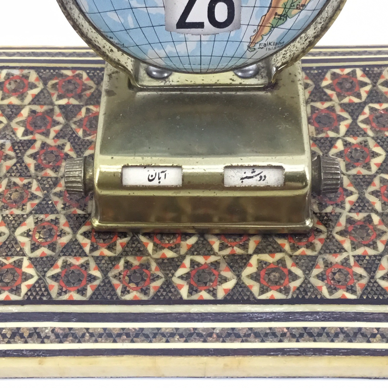 1950s METAL PERPETUAL CALENDAR MADE IN JAPAN FOR VINTAGE ARAB MARKET