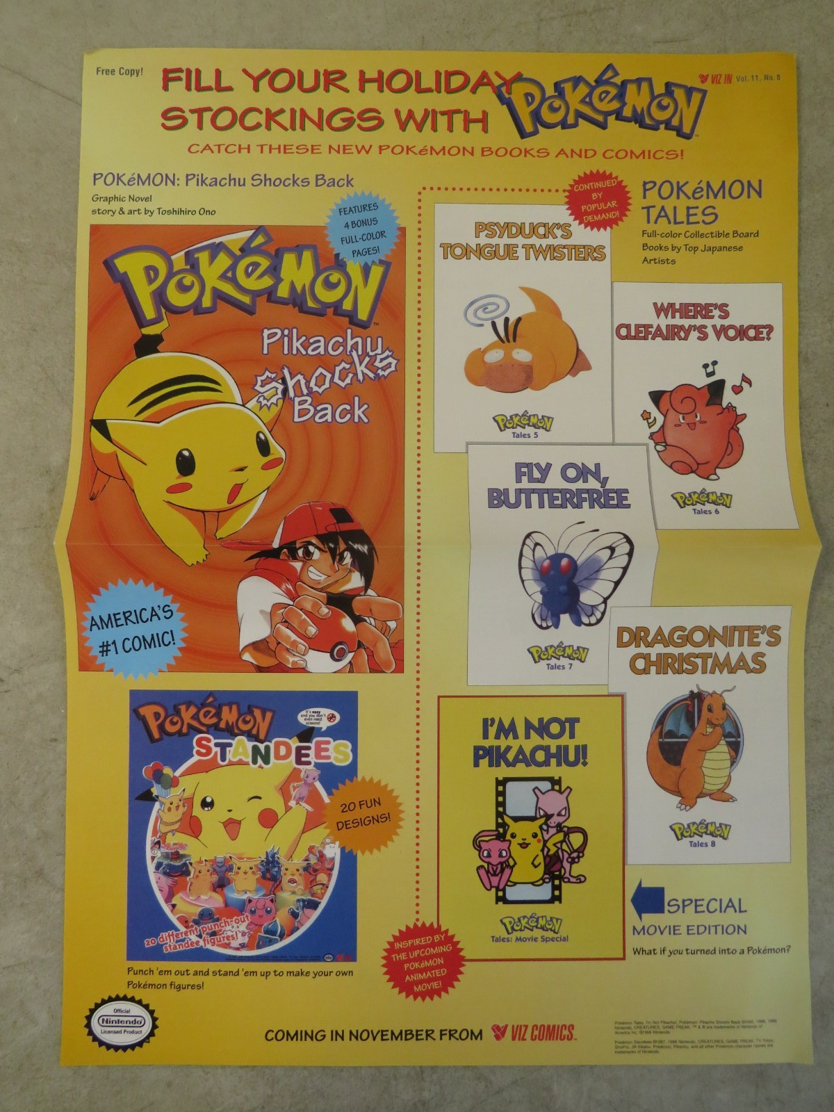 1999 Pokemon Viz Comics Vol. 11 No. 8 Store Display Ad Poster