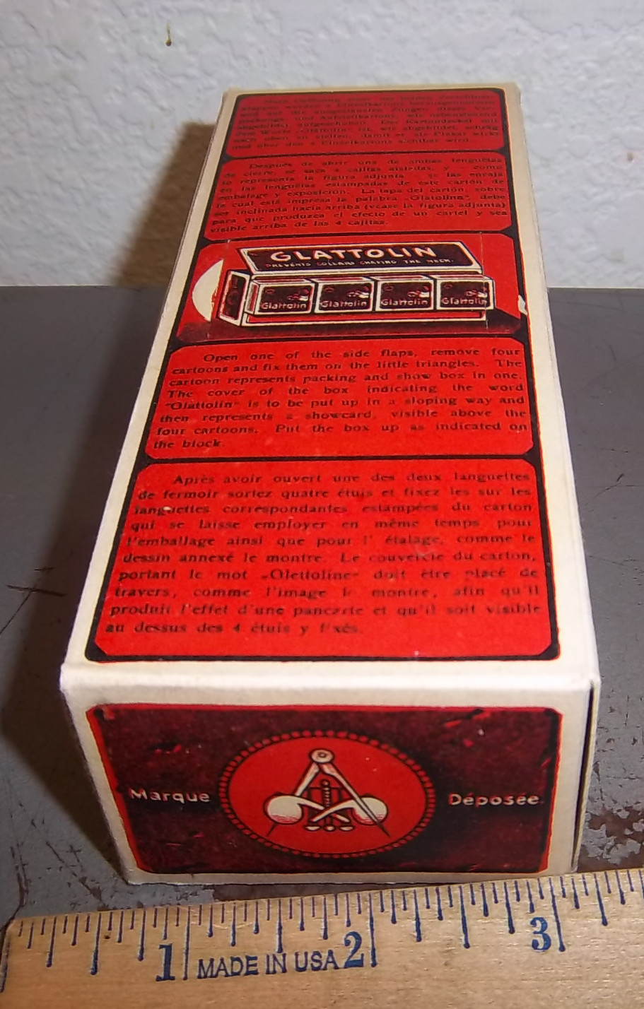 1910s store display box of 12 individual boxes of GLATTOLIN Collar chafing wax