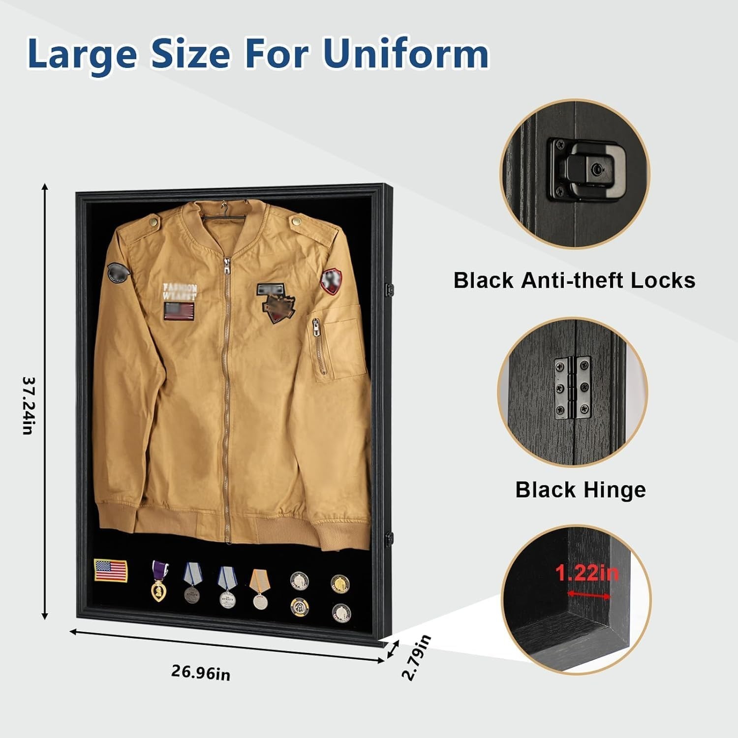 Spacious Military Shadow Box with UV Protection & Locks – Perfect for XL Jerseys