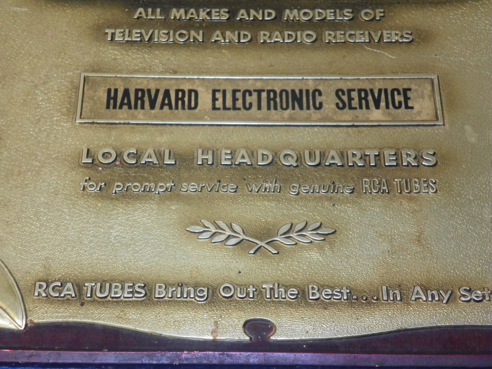 Vintage RCA Electron Tube Store Sign “HARVARD ELECTRONIC SERVICE”