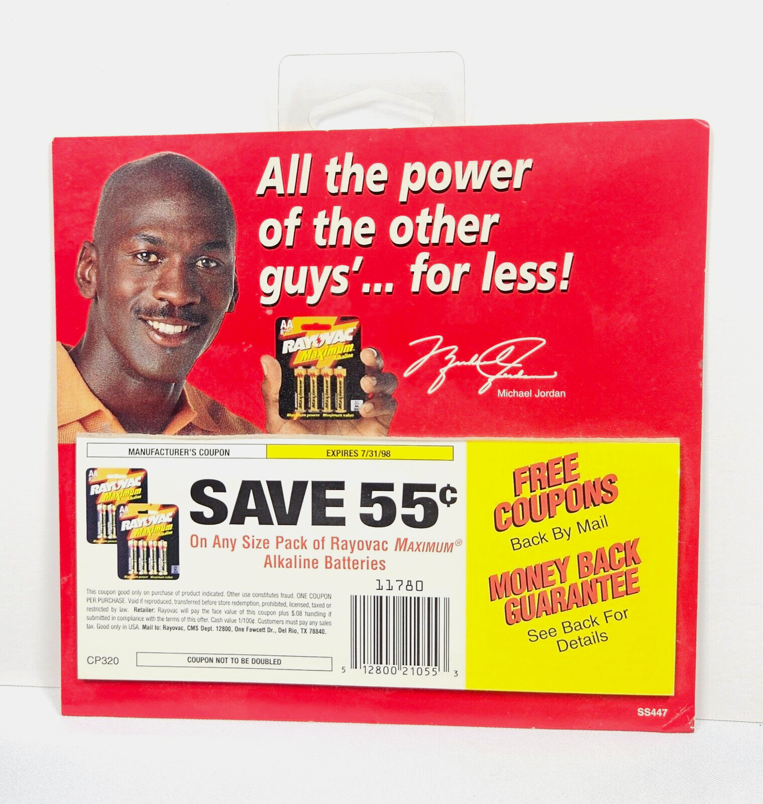 1998 Michael Jordan Rayovac 6.5 x 6 Store Display Advertising Piece with Coupons