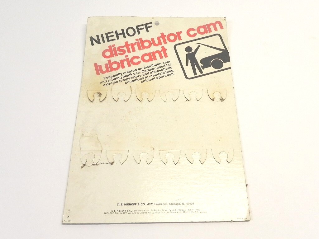VINTAGE NIEHOFF DISTRIBUTOR CAM LUBRICANT SHOP DISPLAY SIGN PRE-OWNED NO PRODUCT