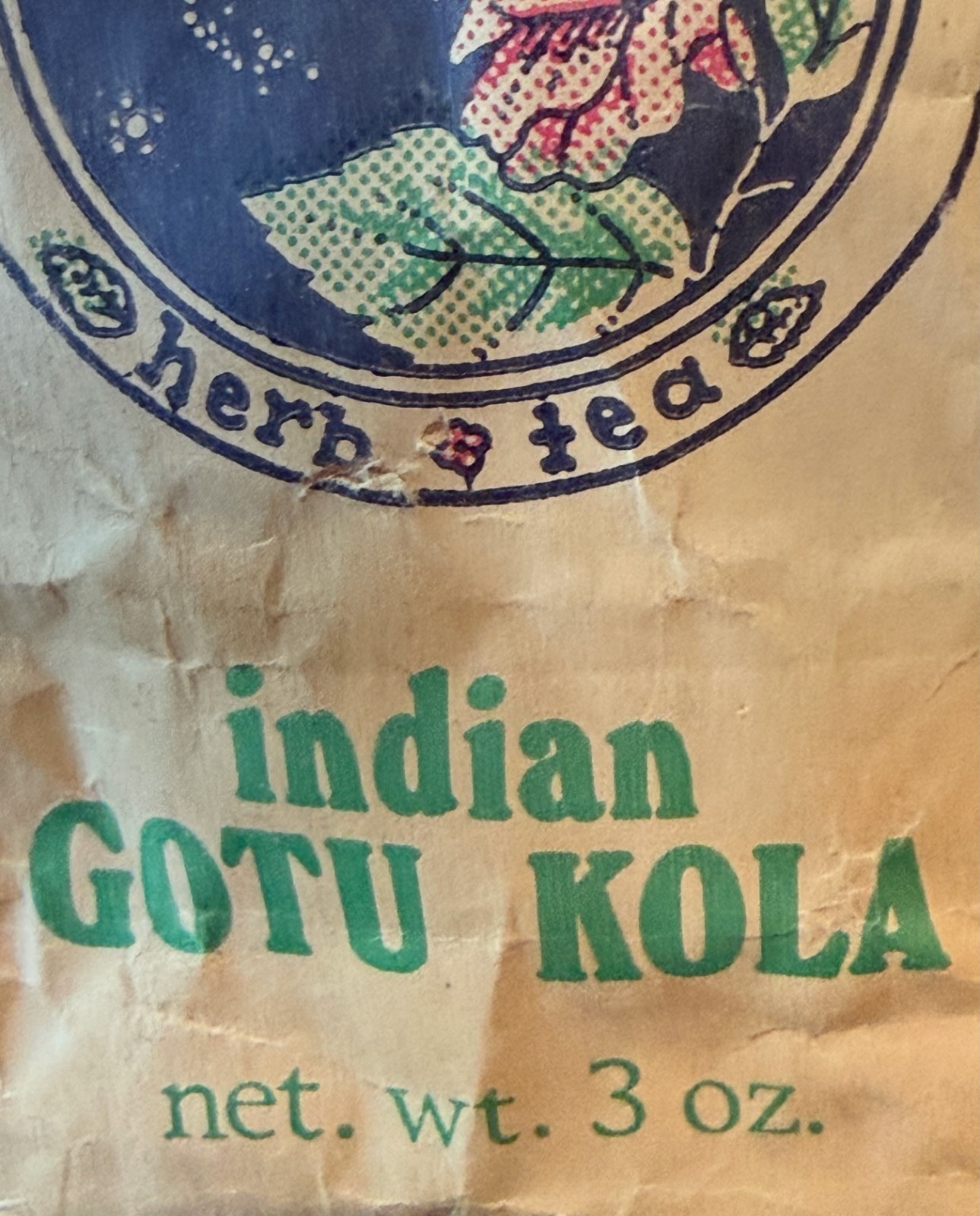 1973 Very Early Celestial Seasoning Packaging / Bag for Herbal Gotu Kola Tea