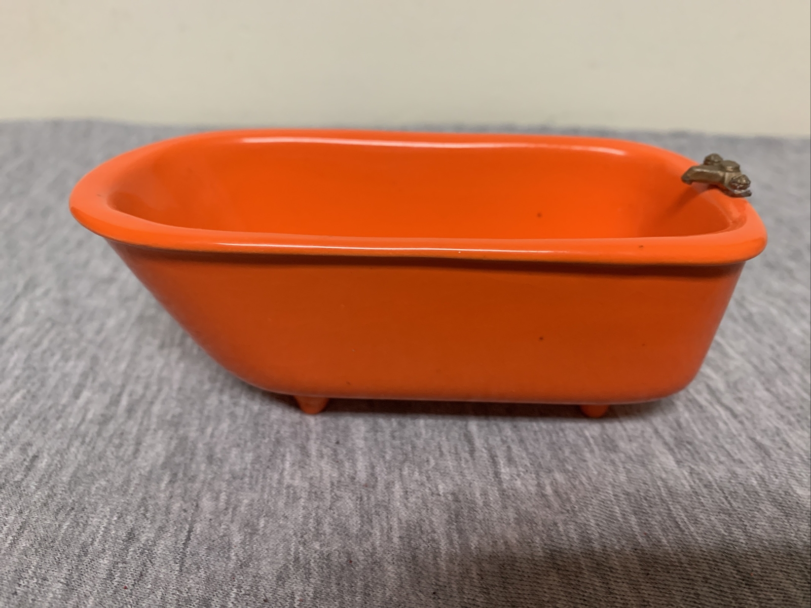 Vintage Salesman Sample Porcelain Orange Footed Bathtub Miniature Size Rare