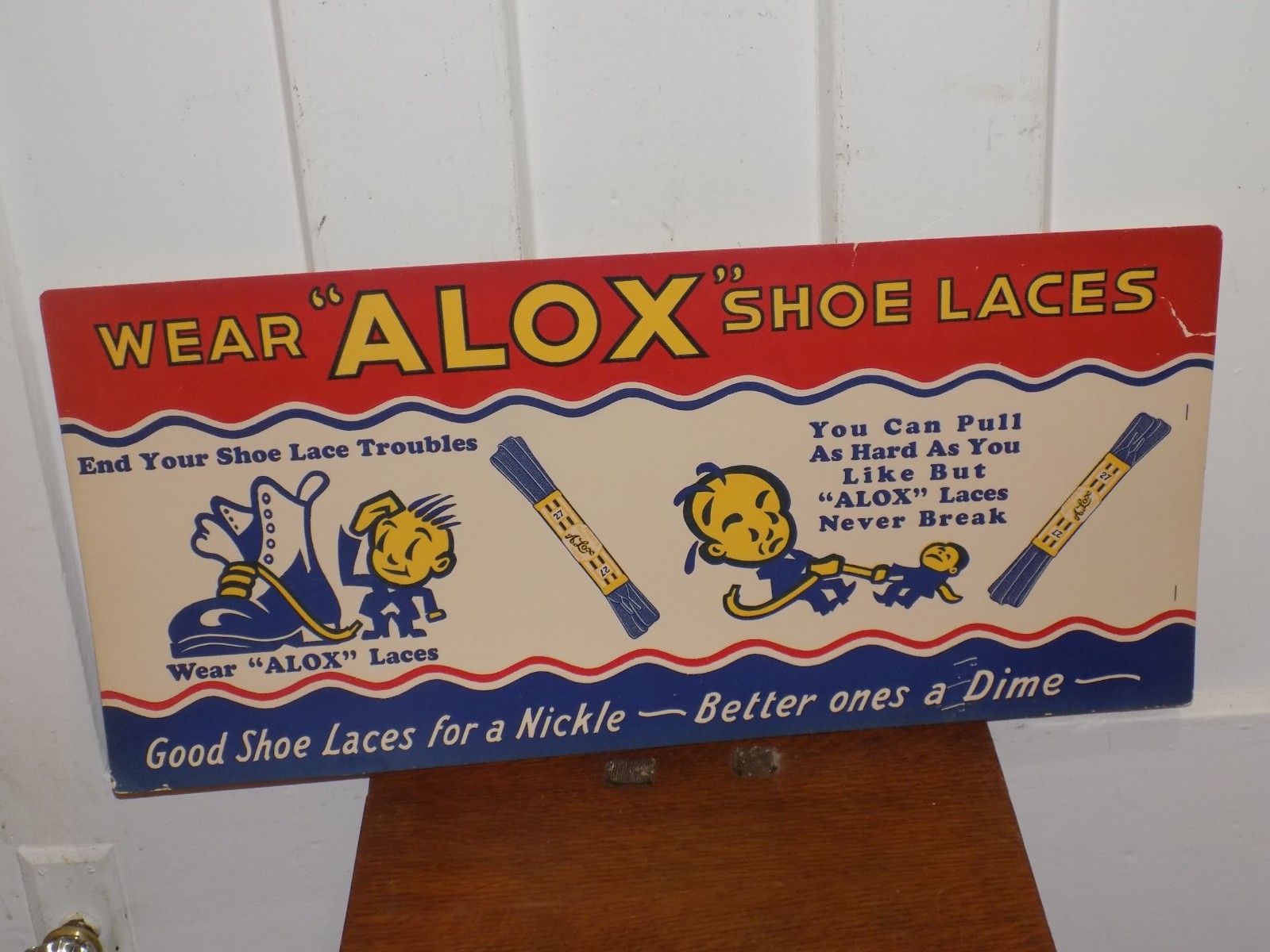 Vintage Wear Alox Shoe Laces Store Display Cardboard Sign