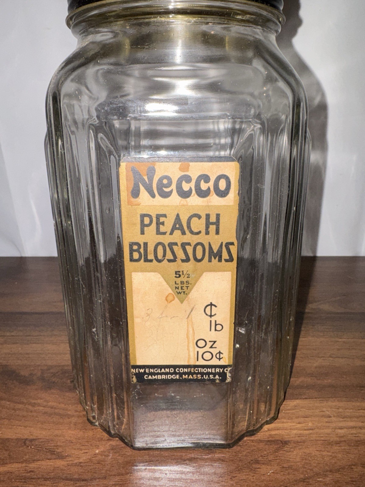 Vintage Art Deco NECCO Glass Candy Jar Peach Blossoms Store Counter Display