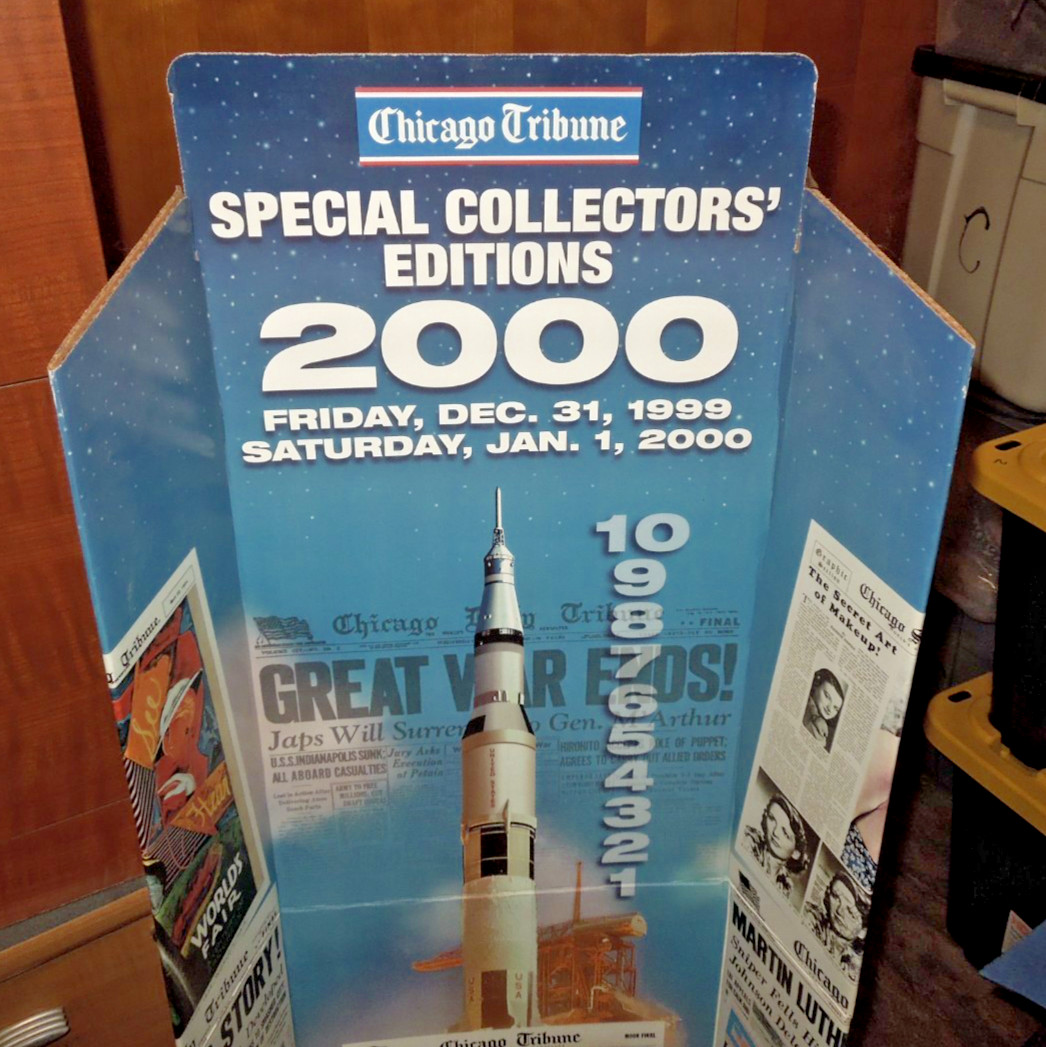 Vintage Chicago Tribune cardboard newspaper display Rocket, Y2K, 1999-2000