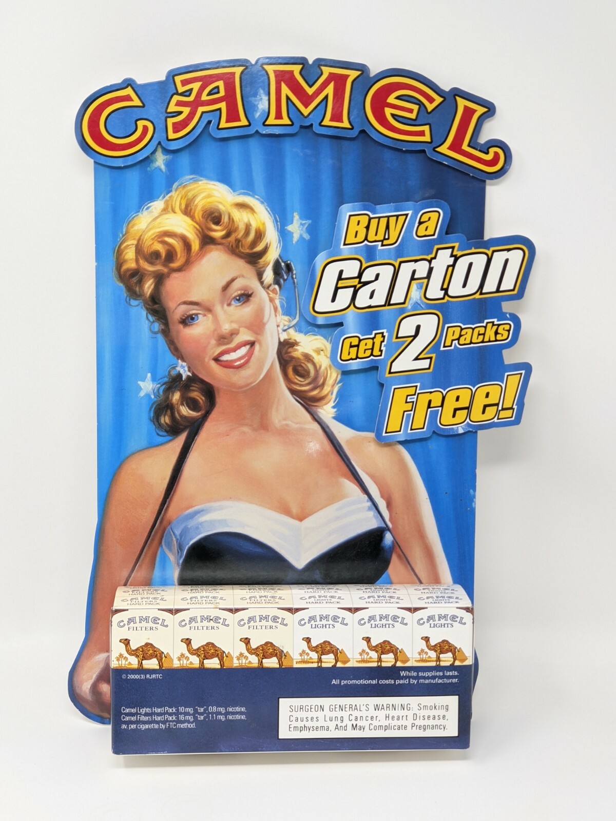 Vintage CAMEL Cigarettes Carton Store Display Advertising Standee 15.5″H x 11″W