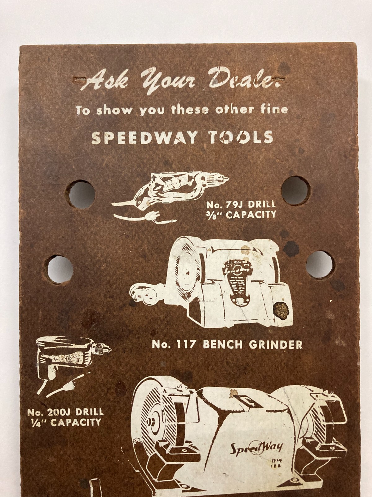 VTG Speedway Tools Dealer Display Sign Wood Store Bench Grinder 4 1/2″ x 91/2″