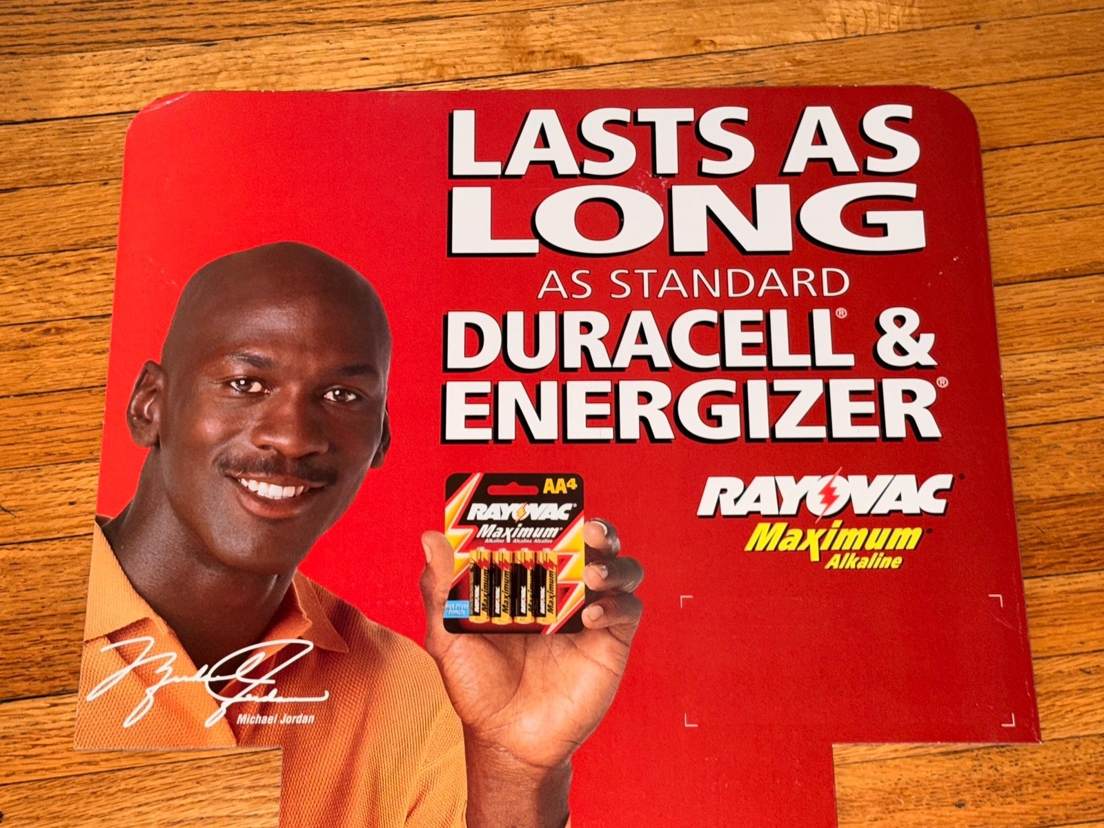 Michael Jordan Rayovac Cardboard Store Display Die Cut Header Sign * 21 x 17.5″