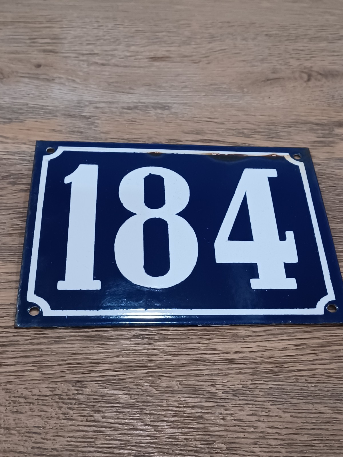 Large Antique Enameled Plaque Street Number 184 20cmX15cm Navy Blue Enamel