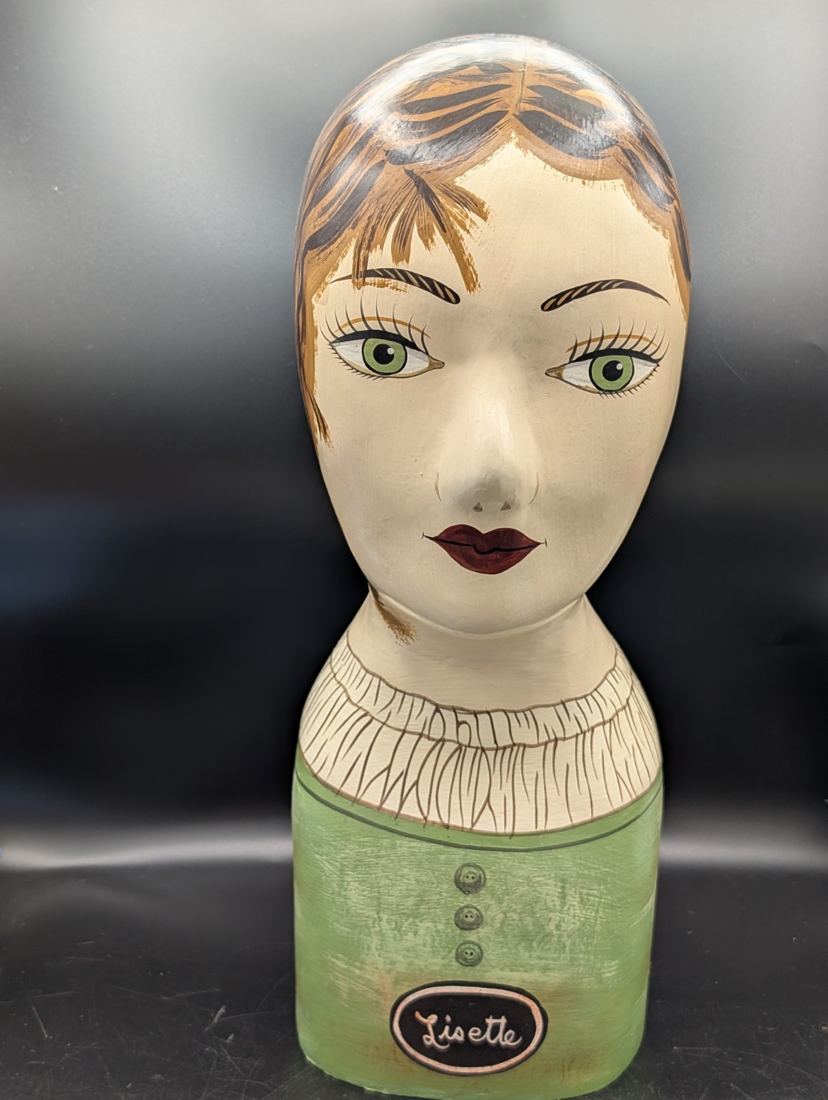 Vintage Hand Painted Millinery Plaster Head- Mme “Fleurs “French Display HATS