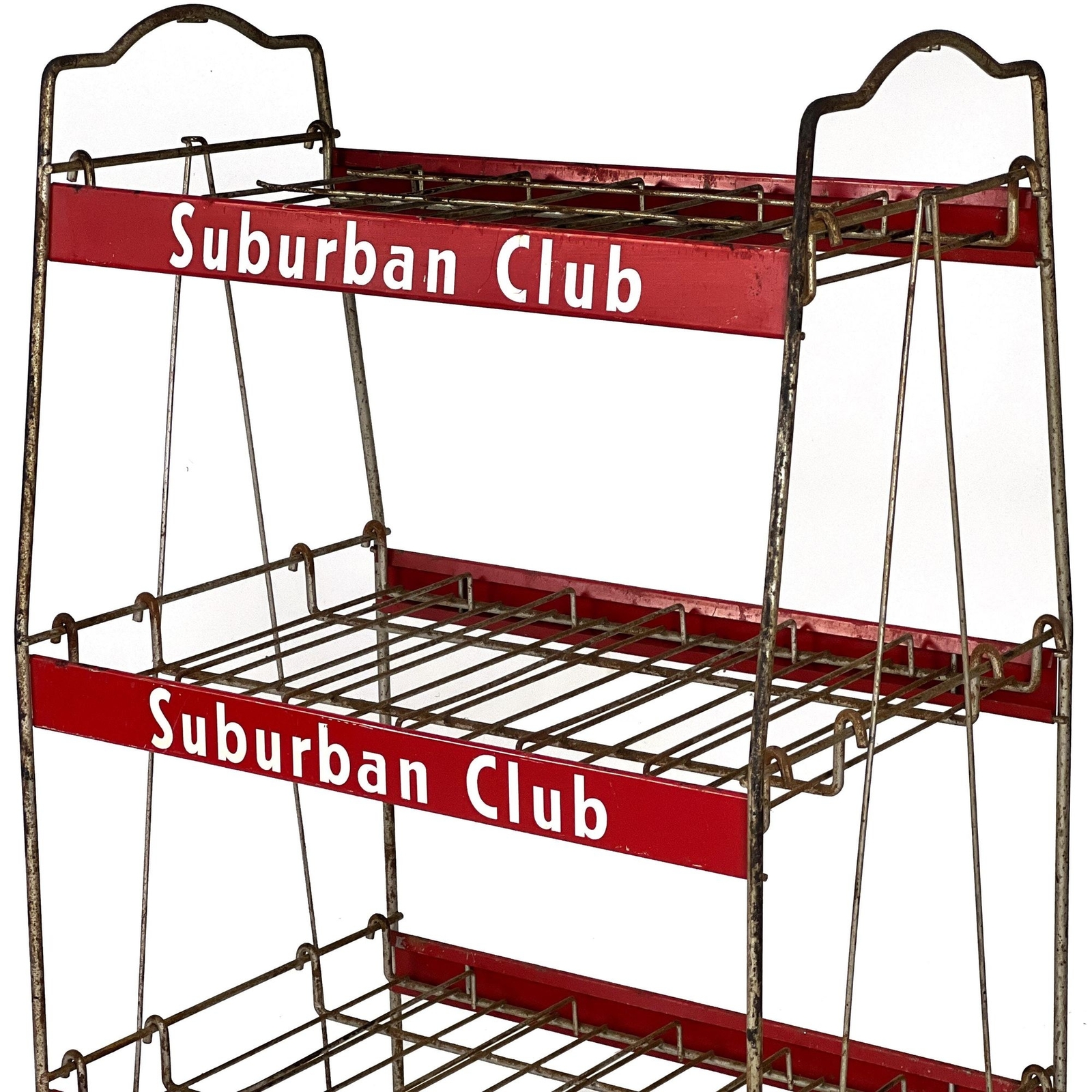 Vtg 40s Industrial Suburban Club Soda Wire Shelf Rack Advertising Store Display