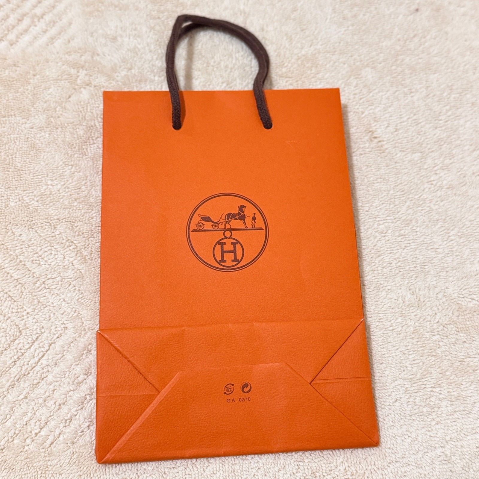 Authentic Hermès Orange Shopping Gift Bag Brown Rope Handles Paris 9″x 6″ Small