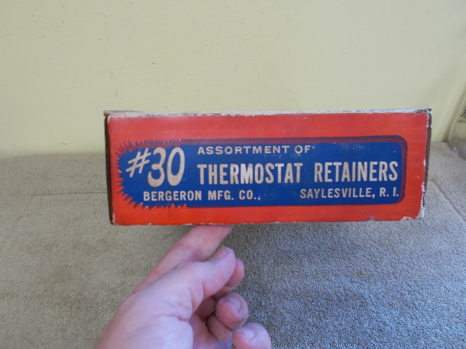 vtg~EMPTY BOX~ THERMOSTAT RETAINER AUTO PART COUNTER STORE DISPLAY GAS STATION
