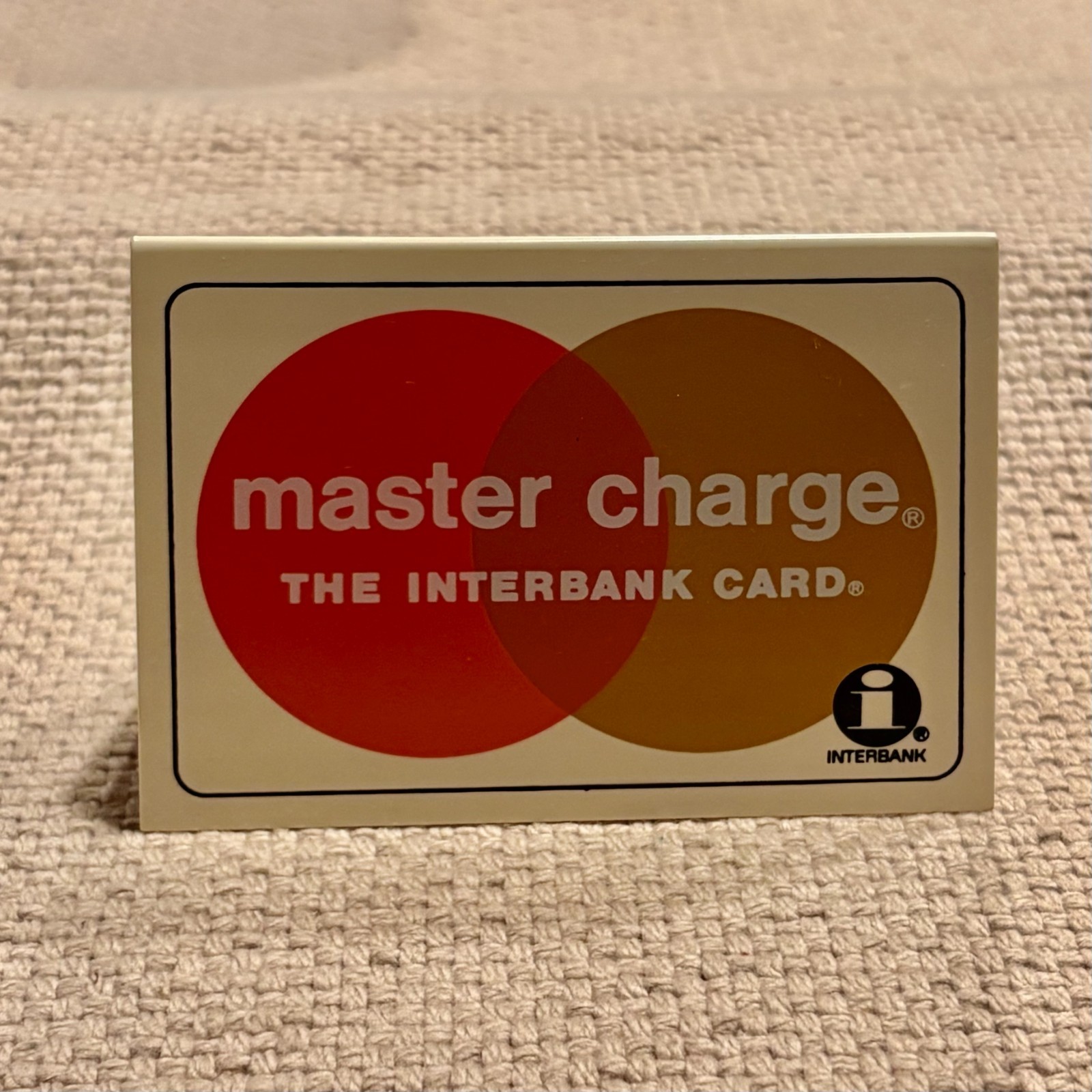 Vintage Master Charge Interbank Card Plastic Desk Table Tent Sign Double Sided