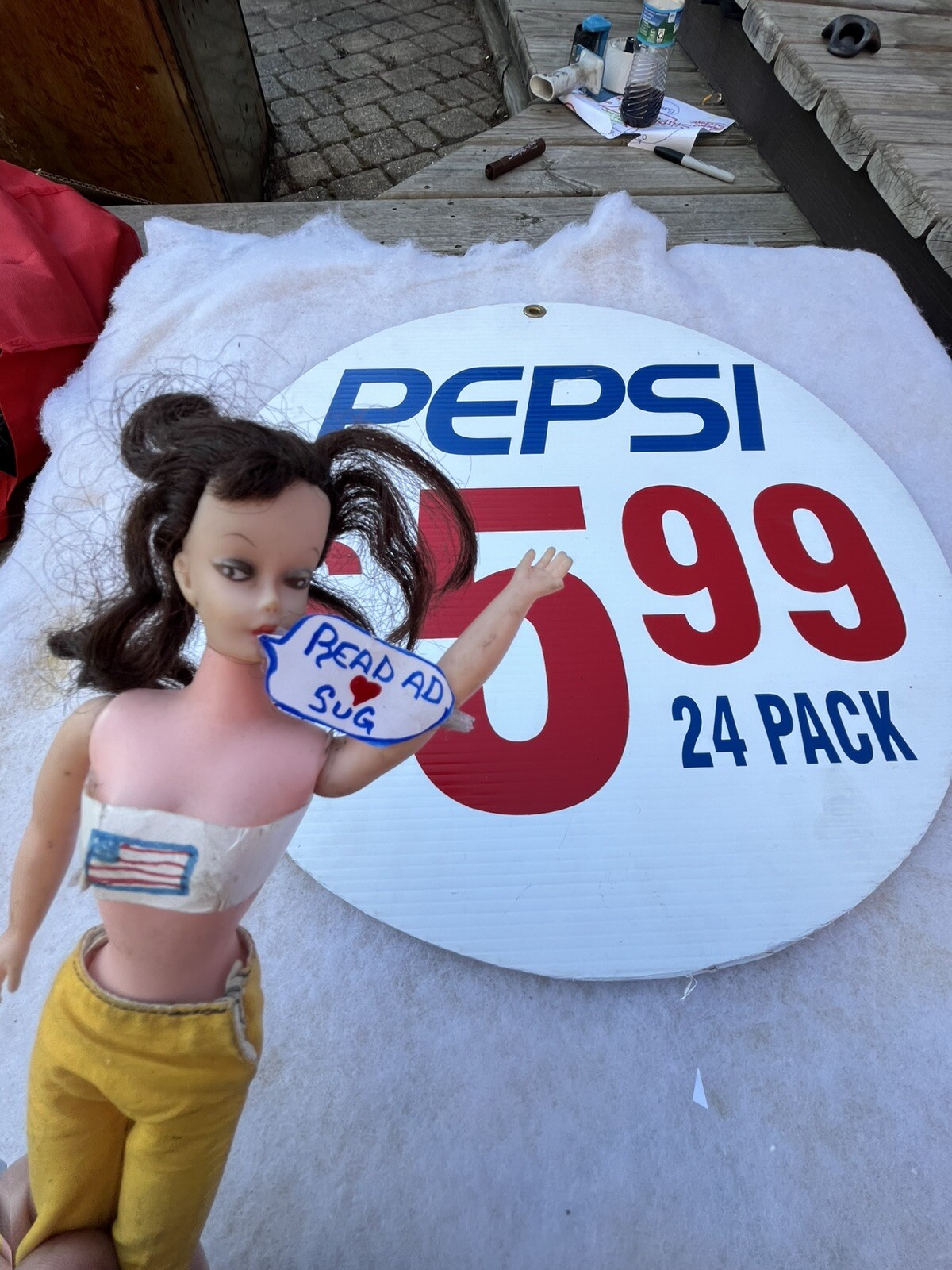 Vintage 90s Pepsi Grocery Store Display Sign $5.99 Case Circle Red White Blue