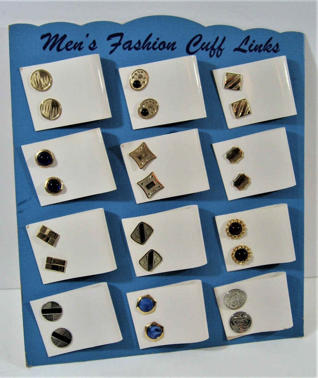 Vintage Mens Fashion Designer (12) Diff Asst Cuff Links Store Display Old Stock