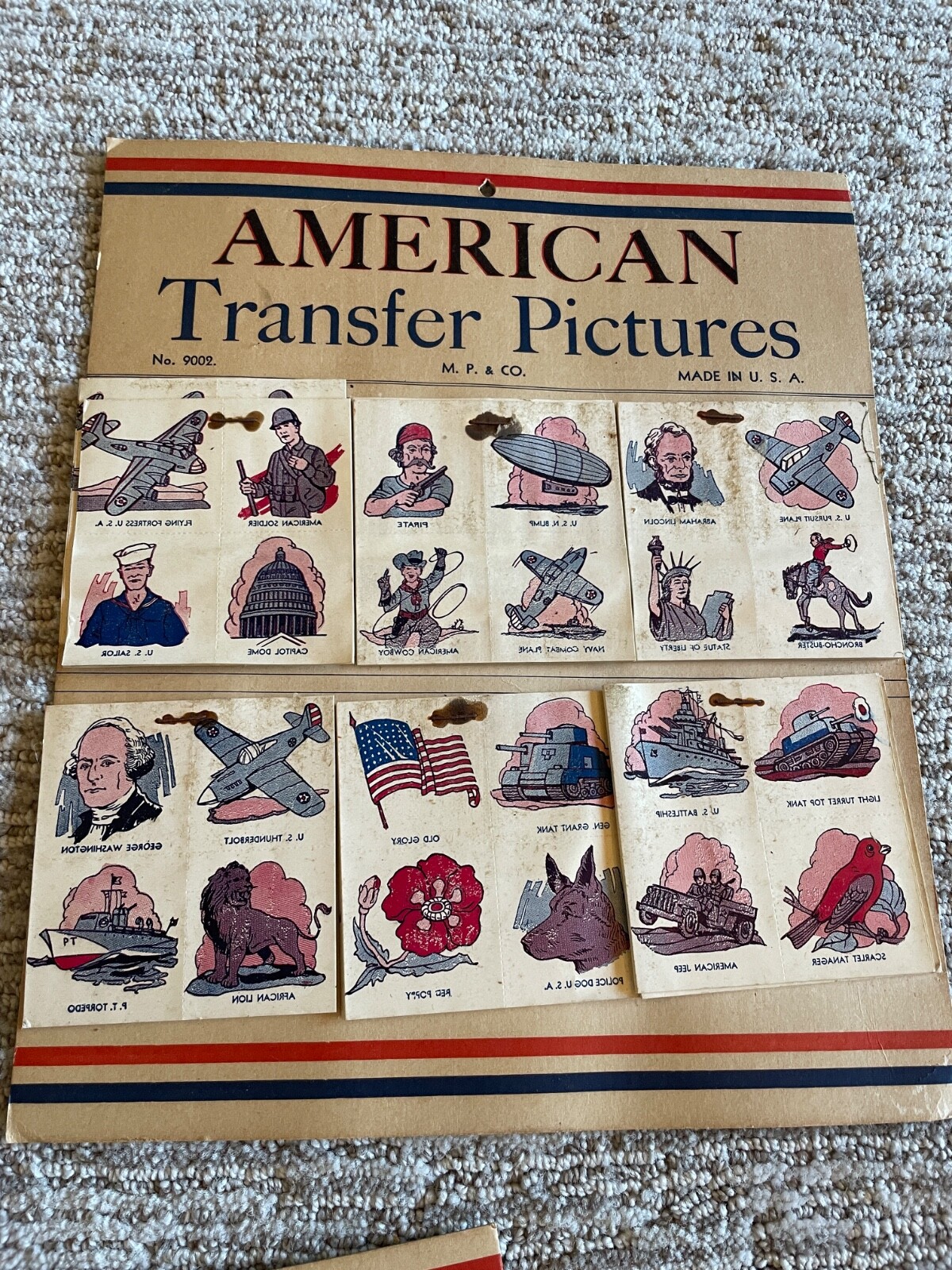 Lot of 3 Vintage Original WWII AMERICAN TRANSFER PICTURES, M.P.& CO. 9002