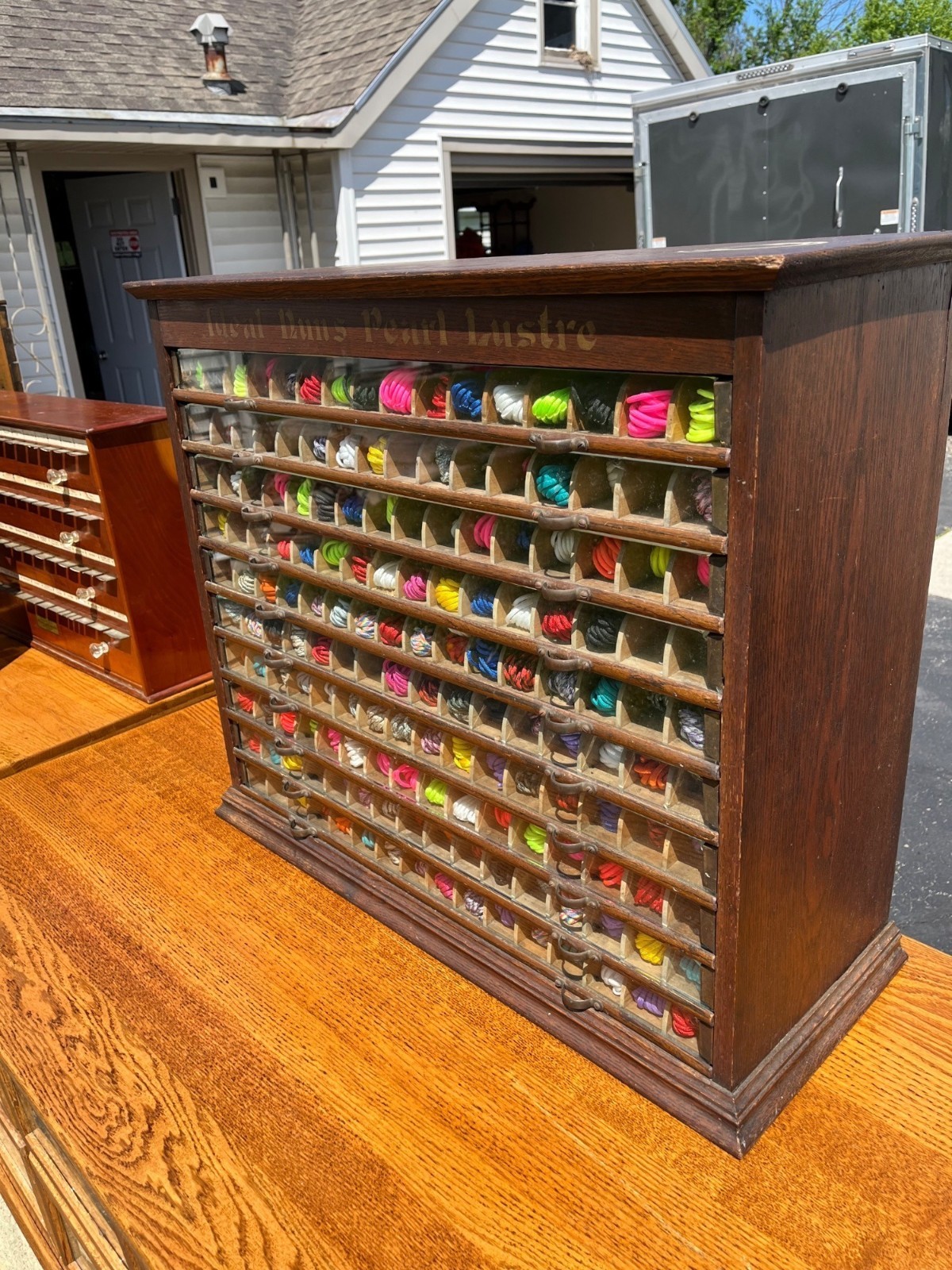 Original Antique 1900s Nun’s Spool Thread Advertising General Store Cabinet Disp