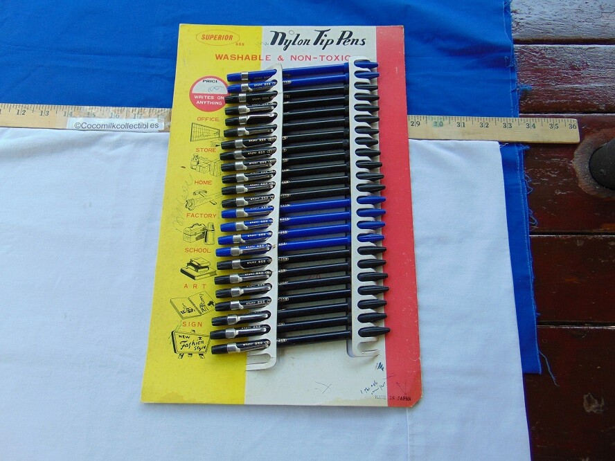 Vintage 1960’s 70’s Store Display Card Board Superior Nylon Tip Pens with Pens