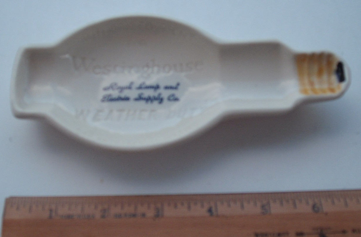 1960’s Westinghouse Light Bulb Shaped ceramic promotional ashtray Royal Lamp Co.