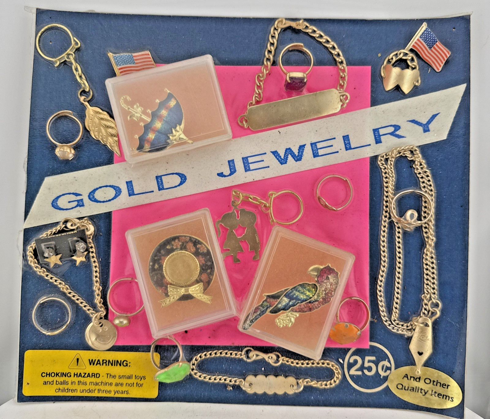 Vintage Kid Zone Child’s Gold Jewelry Toys Charms Pins Original Store Display