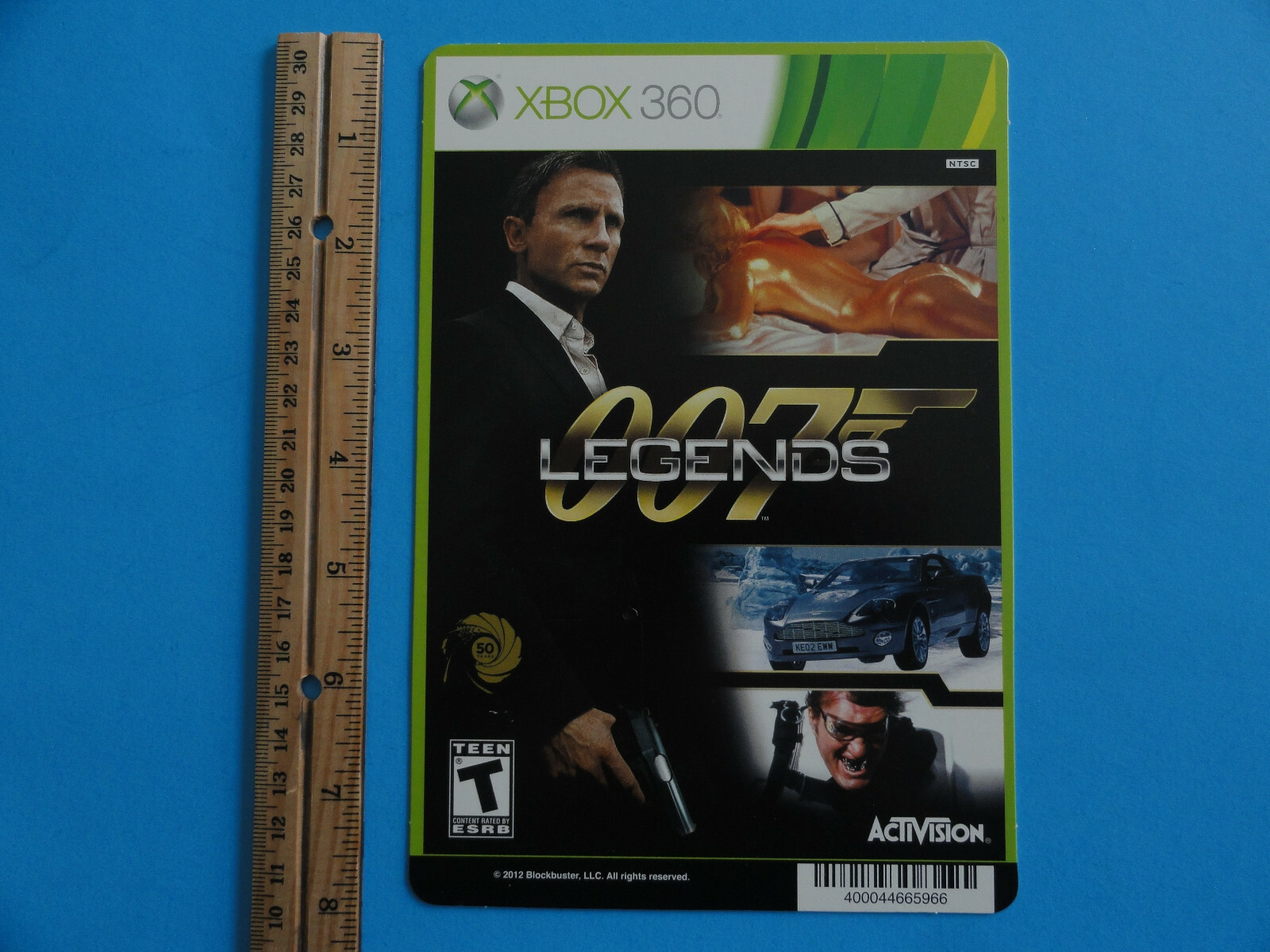 XBOX 360 007 LEGENDS BLOCKBUSTER VIDEO SHELF BACKER CARD 5″X8″–NO GAME