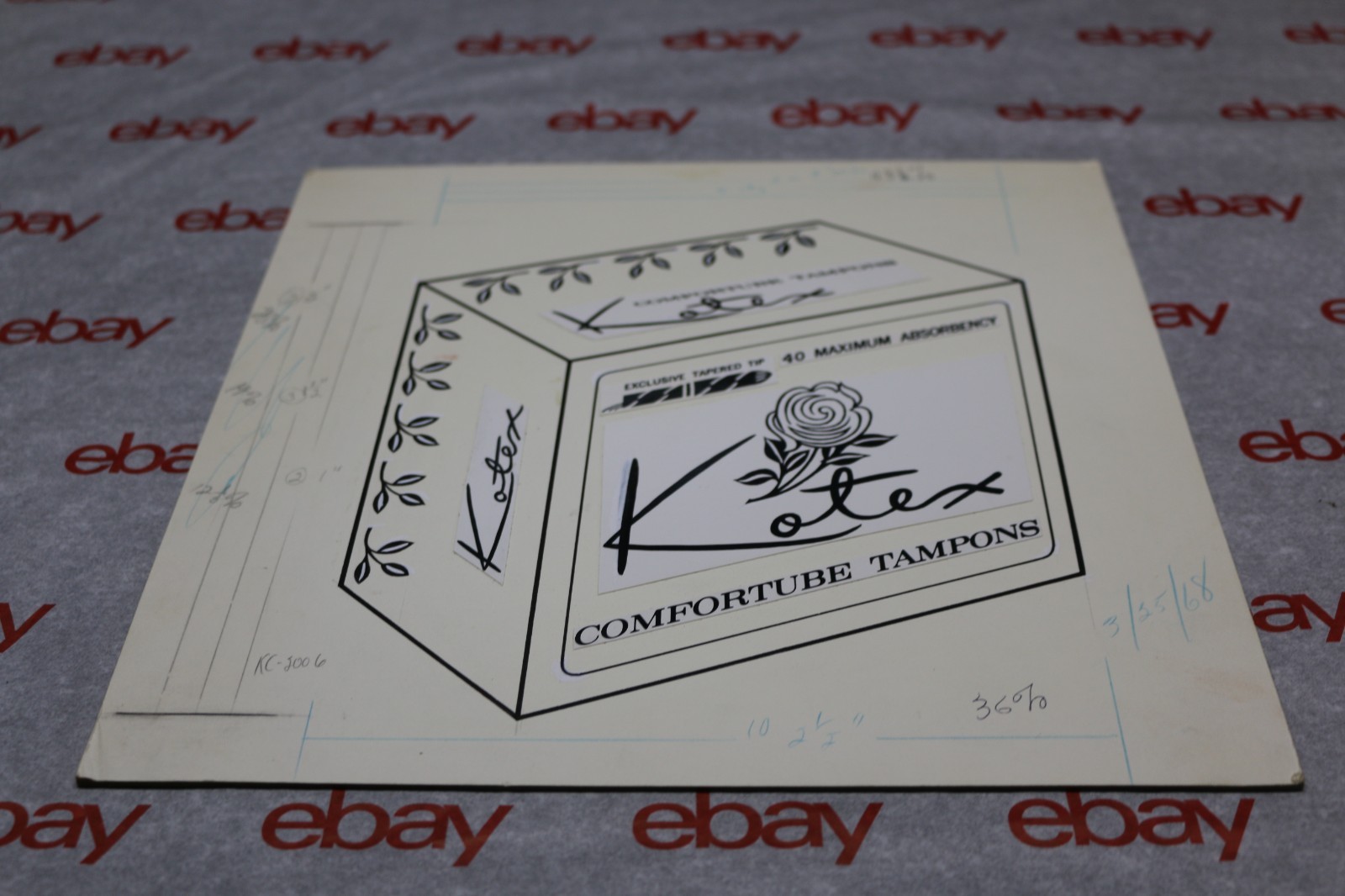 Vintage 1968 Kotex Comfortube tampons ARTIST PROOF cardboard advertising sign