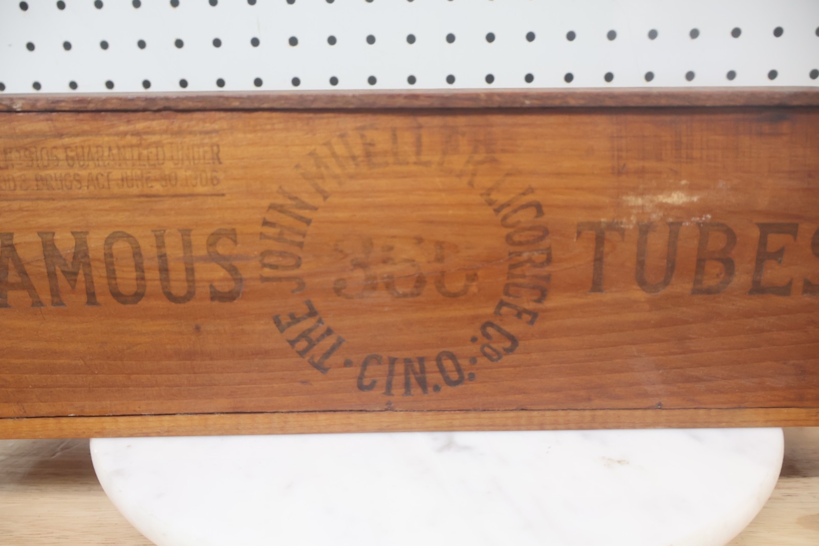 Antique Original John Mueller Licorice 17″ Long Wooden Advertising Candy Crate