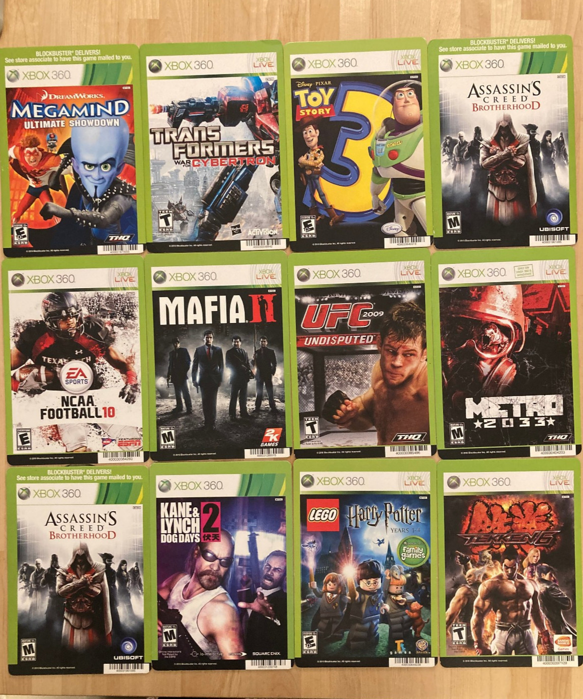 XBOX 360 TRANSFORMERS , LEGO BLOCKBUSTER VIDEO SHELF BACKER CARD LOT 12 NO GAMES