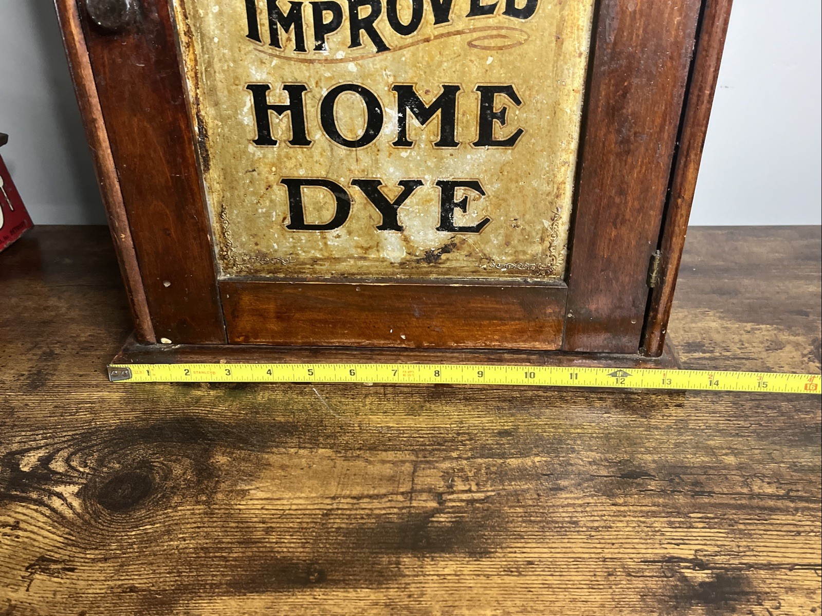 We Sell DY-O-LA Improved Home Dye Store Counter Display Cabinet Wood & Tin 17”