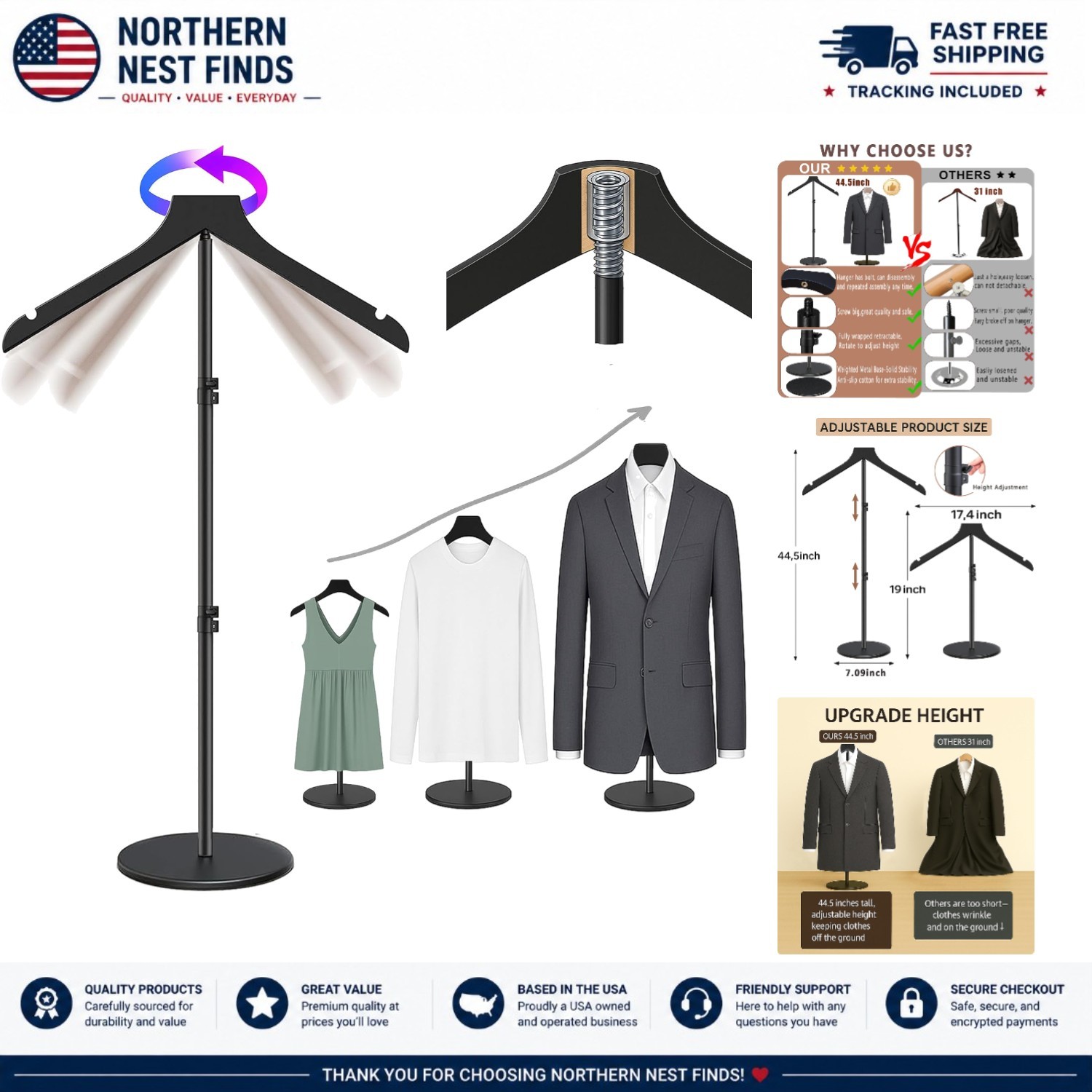 Versatile Boutique Display Mannequin Stand 19-44.5 Inch for All Garments