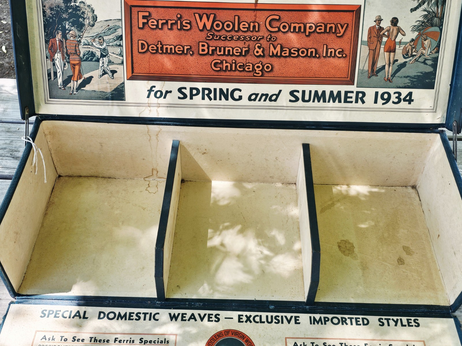 Woolens of Quality Ferris Store Display Salesman Sample Wool Fabric Box 1934 VTG