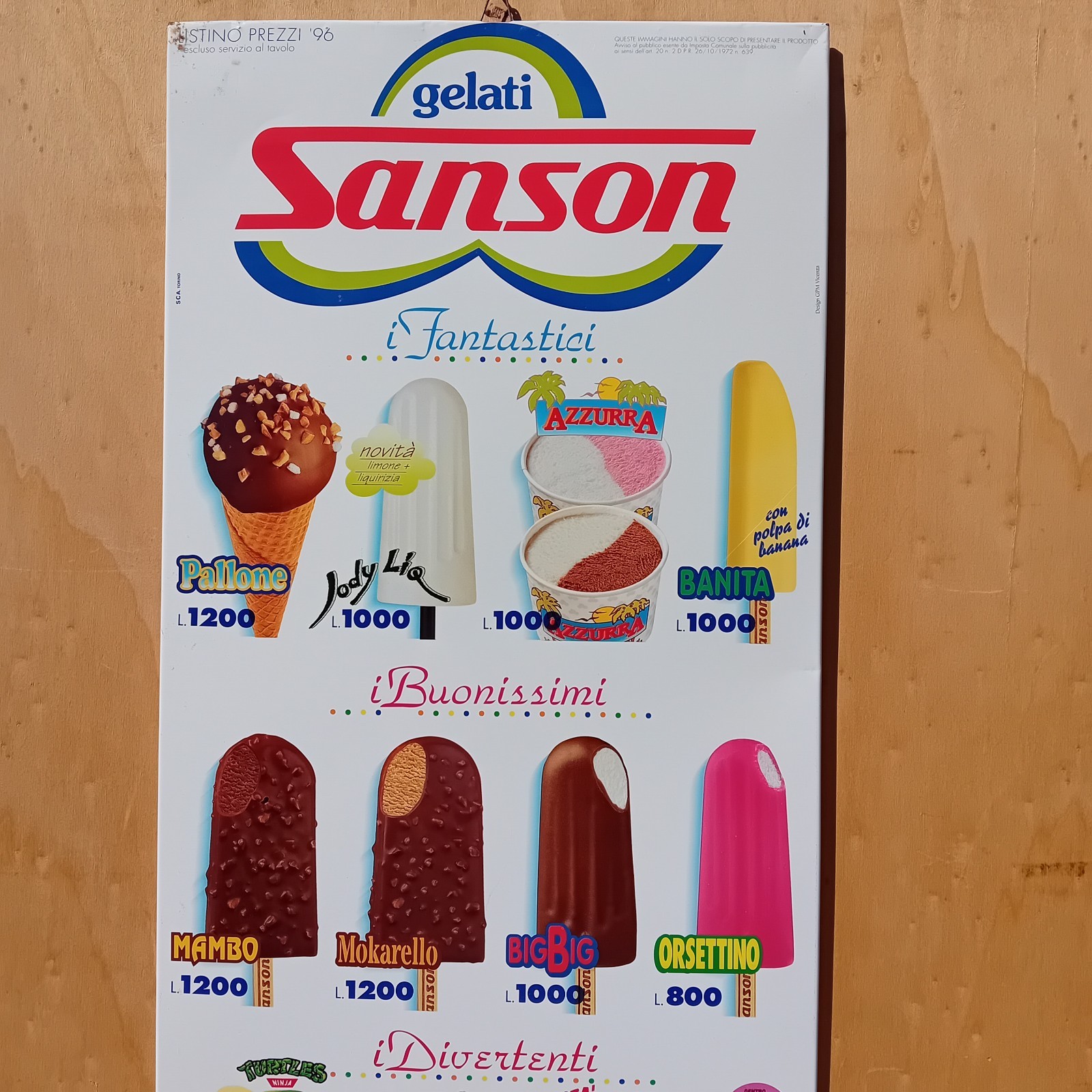 1996 Sanson Ice Cream Table Sign