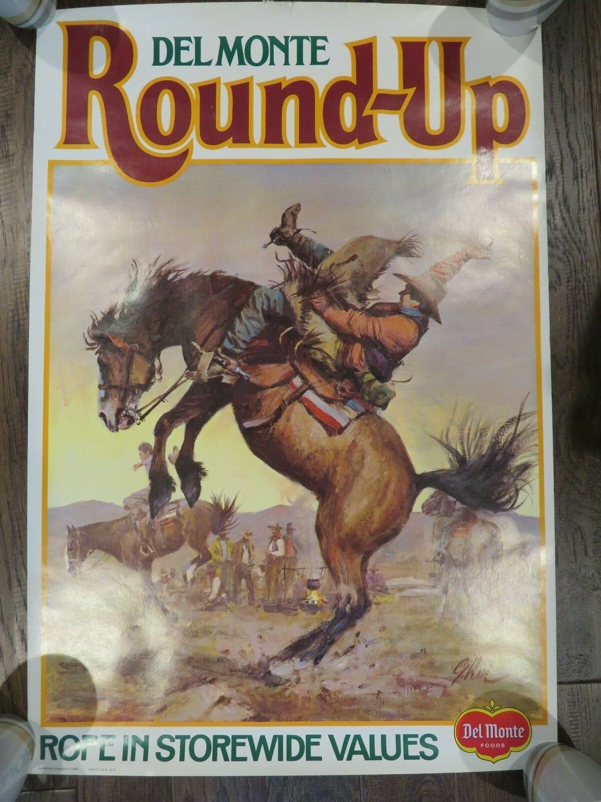 Vintage 1979 Advertising Poster, Del Monte Round-Up, Western Lithograph 20 x 30