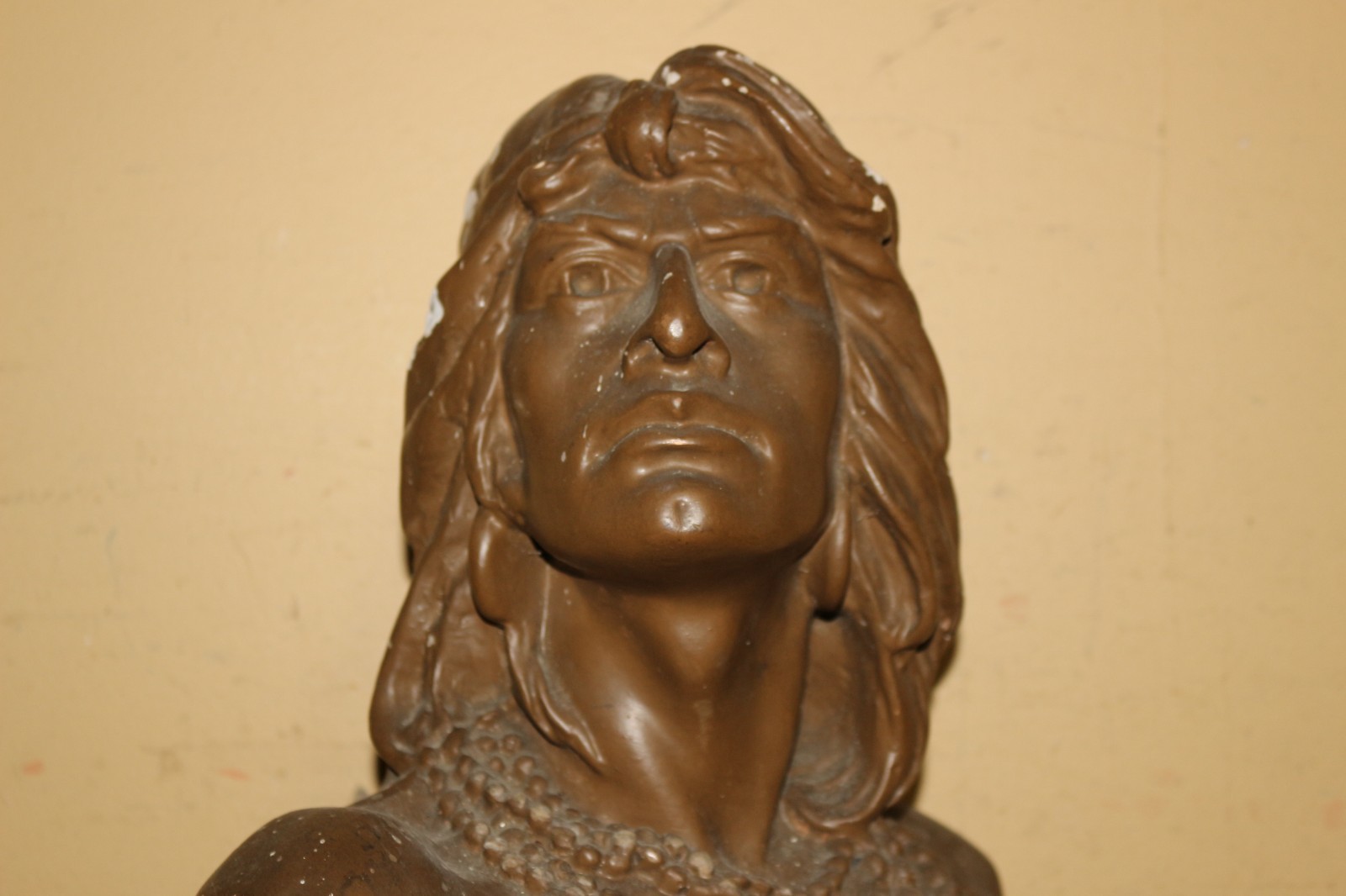 Vintage c1900 Hawata Cigar Store Indian Chalkware Bust Statue Store Display Sign
