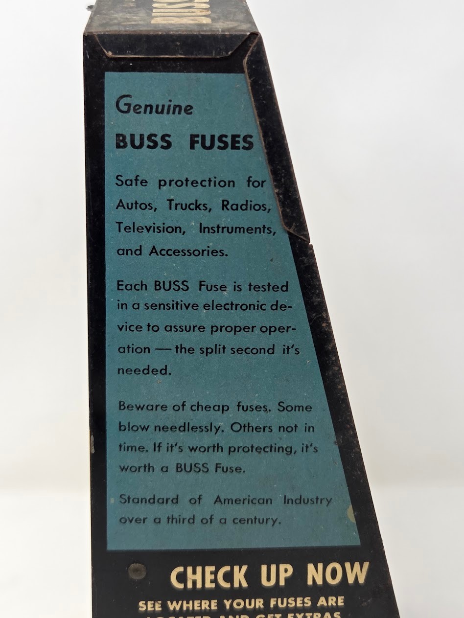 Vintage Buss Glass Tube Fuses Metal Counter Display Rack Advertising Sign