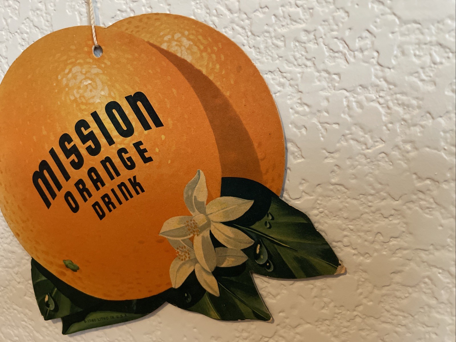 Mission Orange Drink Cardboard Double Sided 1950s Store Advertisement Litho Sign