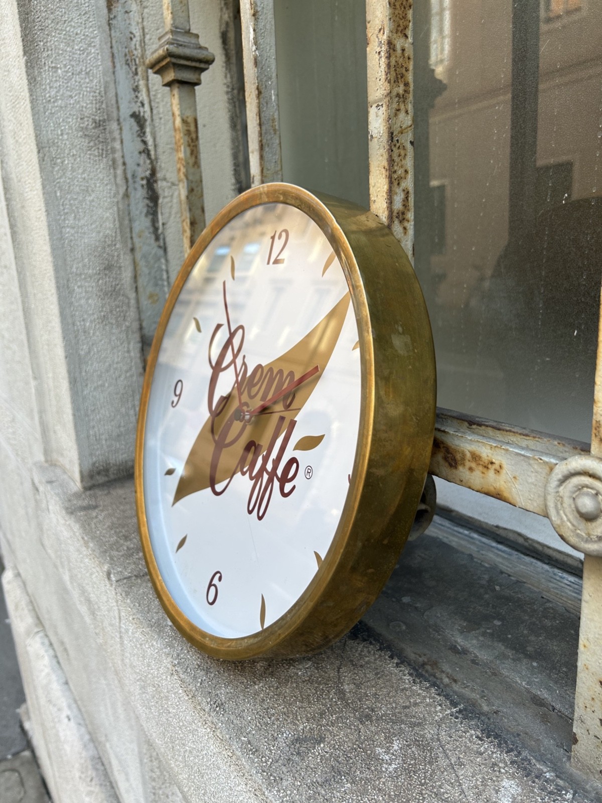 1960s/70s CREM COFFEE TRIESTE BRASS BODY WALL ADVERTISING CLOCK