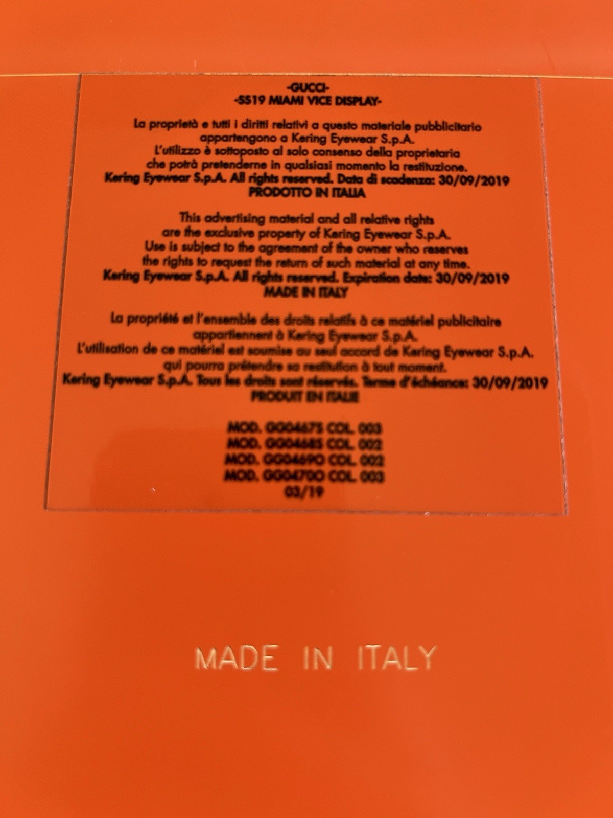 Gucci Logo SS19 MIAMI VICE DISPLAY BOX (MADE IN ITALY)