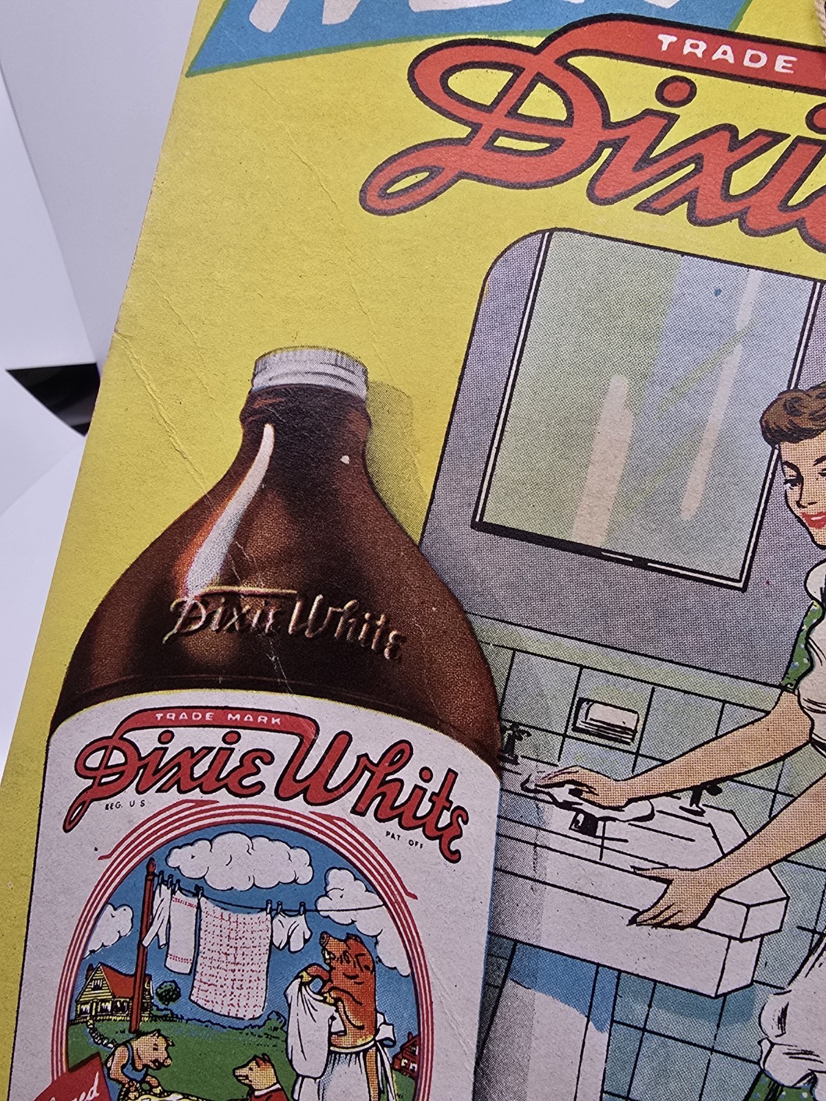 Vintage Dixie White Bleach Advertising Cardboard Hanging Display Sign Fan
