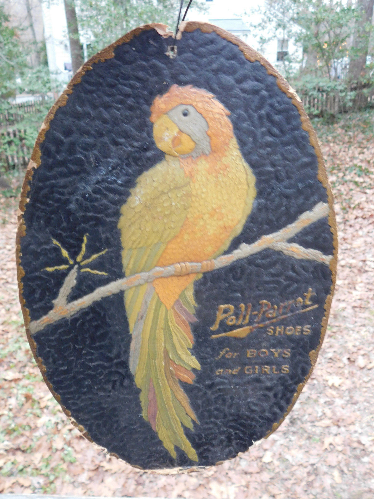 Antique Poll-Parrot Shoes 3-D Cardboard Store Display Sign 15.5 x 10″ *VERY OLD*