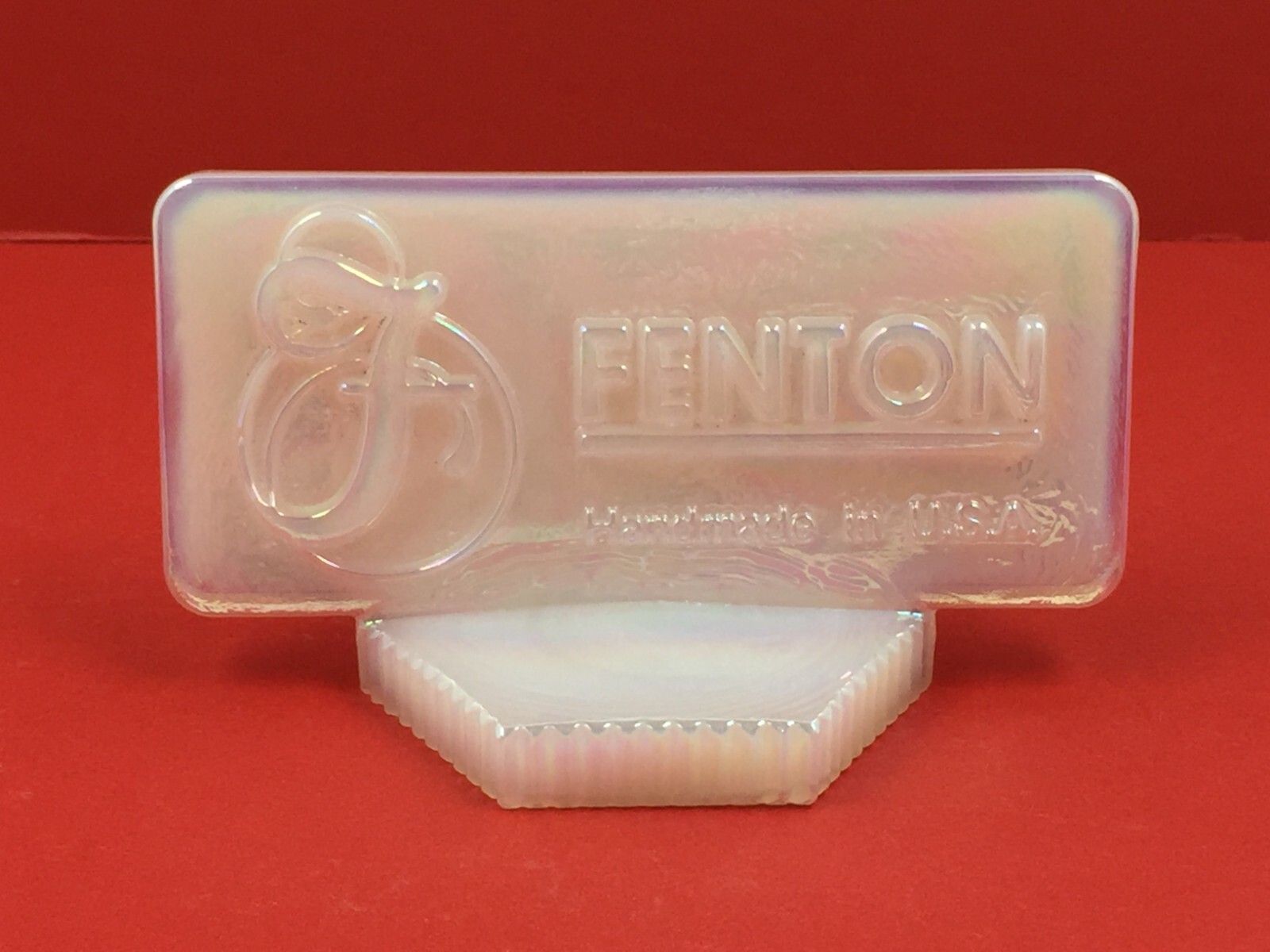 Vintage Fenton Dealer Sign Plaque Carnival Opalescent Pink Original Label