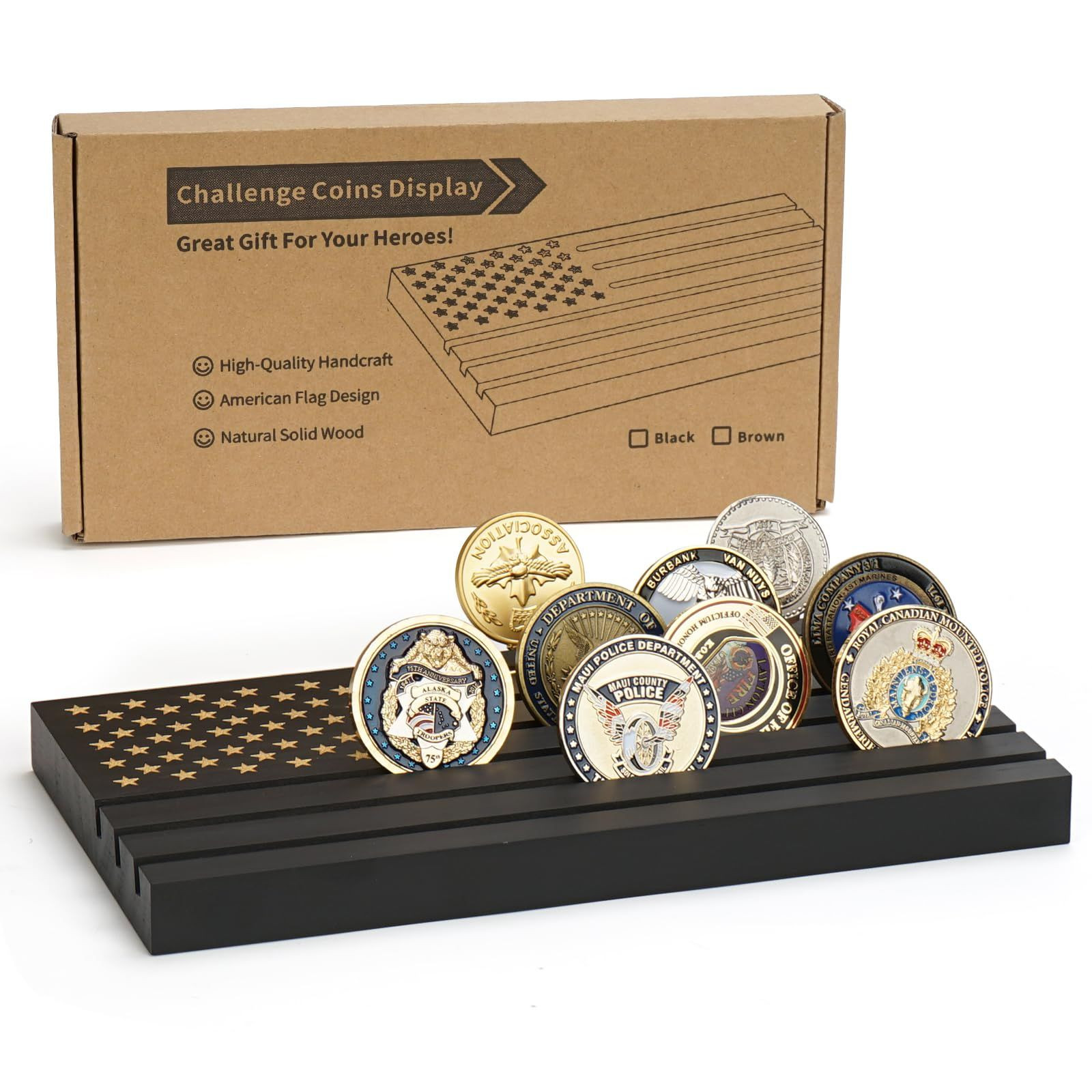 Samplife Coin Rack,Challenge Coins Display Stand Shelves Wooden Army Black