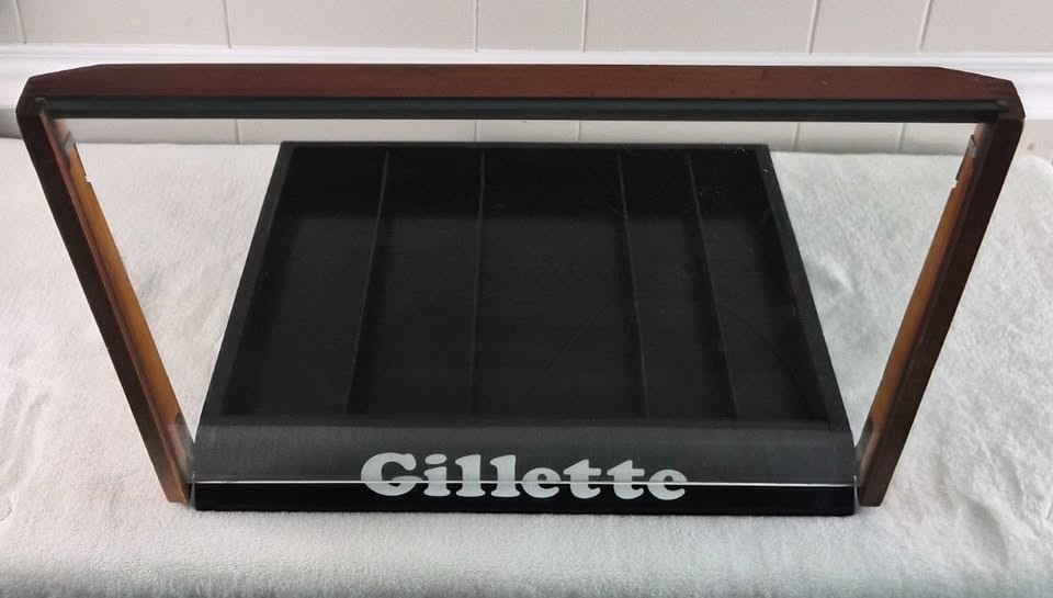 Vintage Gillette Countertop Display Case Barber Shop Advertising Wood Glass