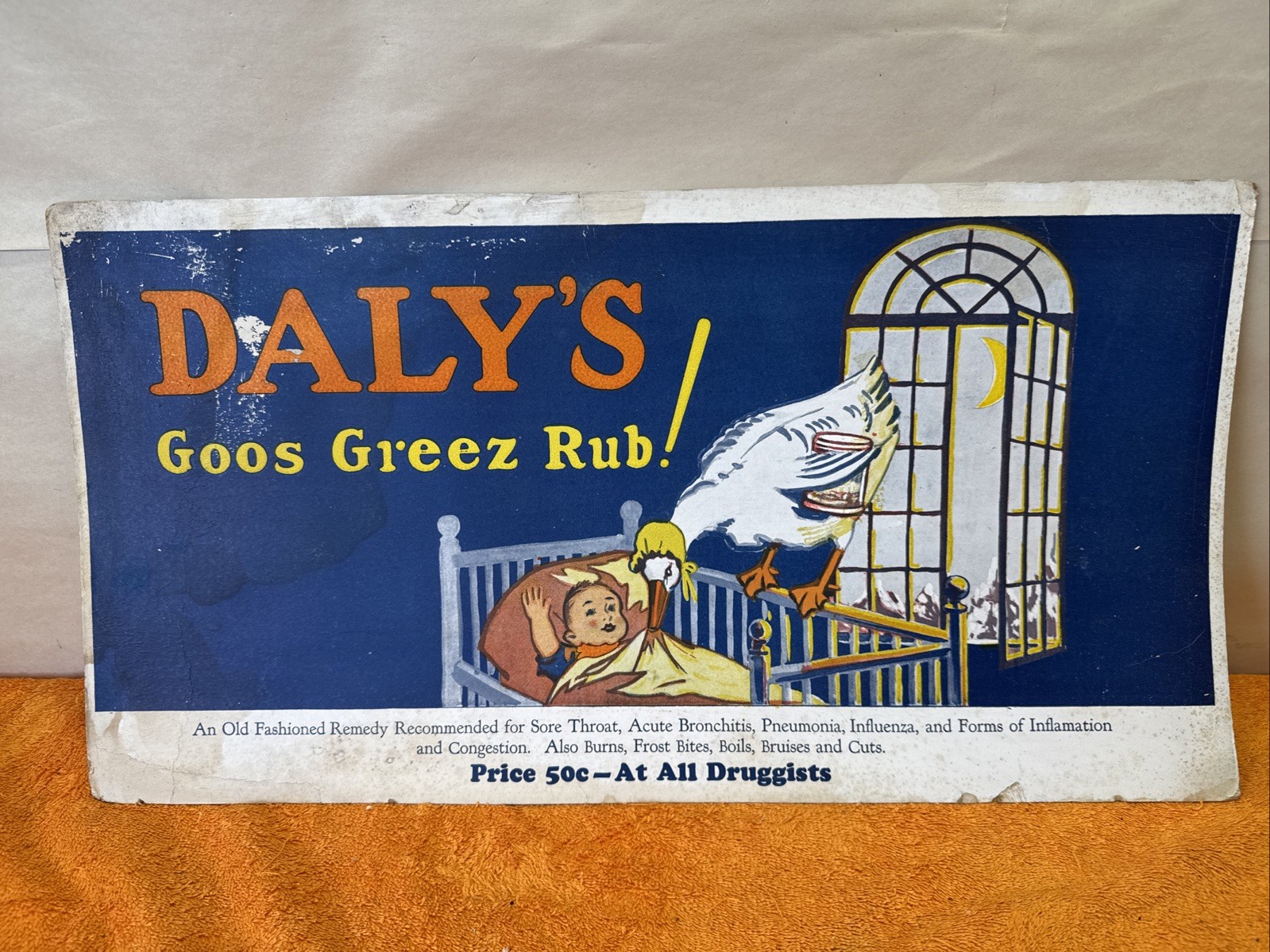 J -Original Vintage 1920s GOOS GREEZ RUB Cardboard Pharmacy Counter Display