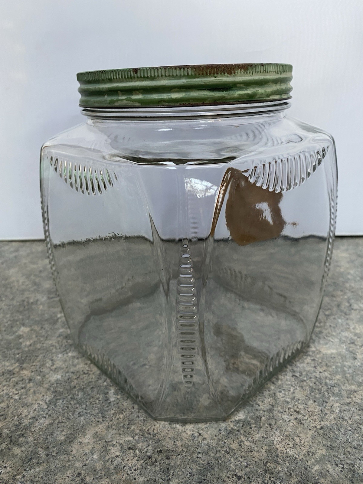 Vintage Square Clear Ribbed Clear Glass Jar w/ Metal Lid Meletios Rolled Herring