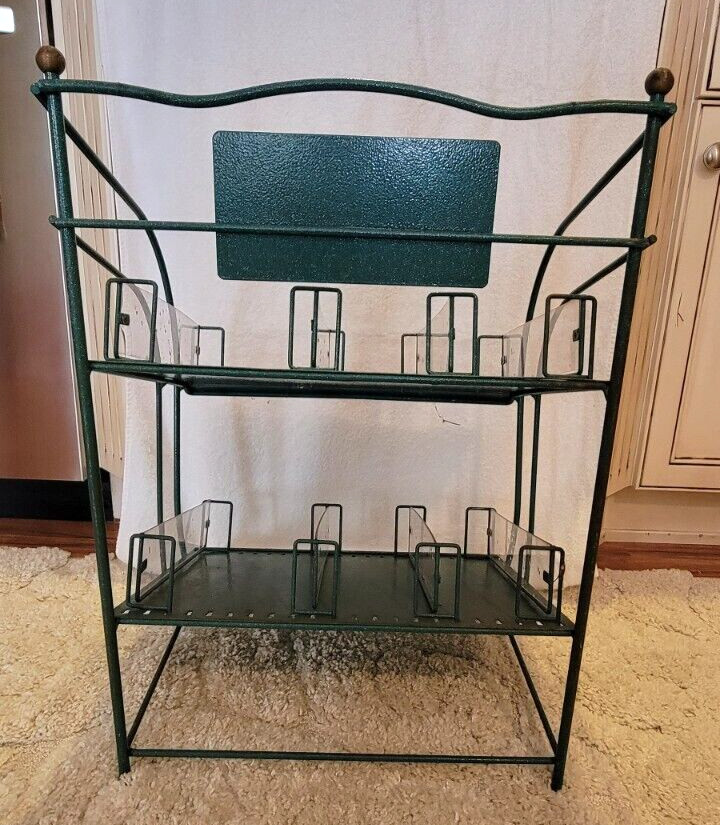 VTG ORG Kellogg’s Cereal Store Display Rack Green Metal Countertop Stand Retro
